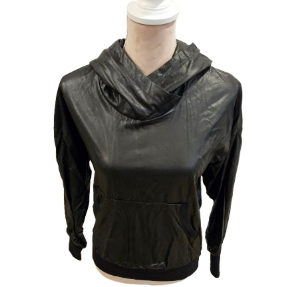 NSF Lisette Faux Leather Hoodie Black Pullover Jacket NWT Small